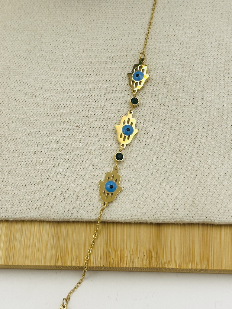 Evil eye minimal bluegreen hands bracelet
