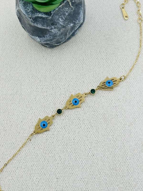 Evil eye minimal bluegreen hands bracelet