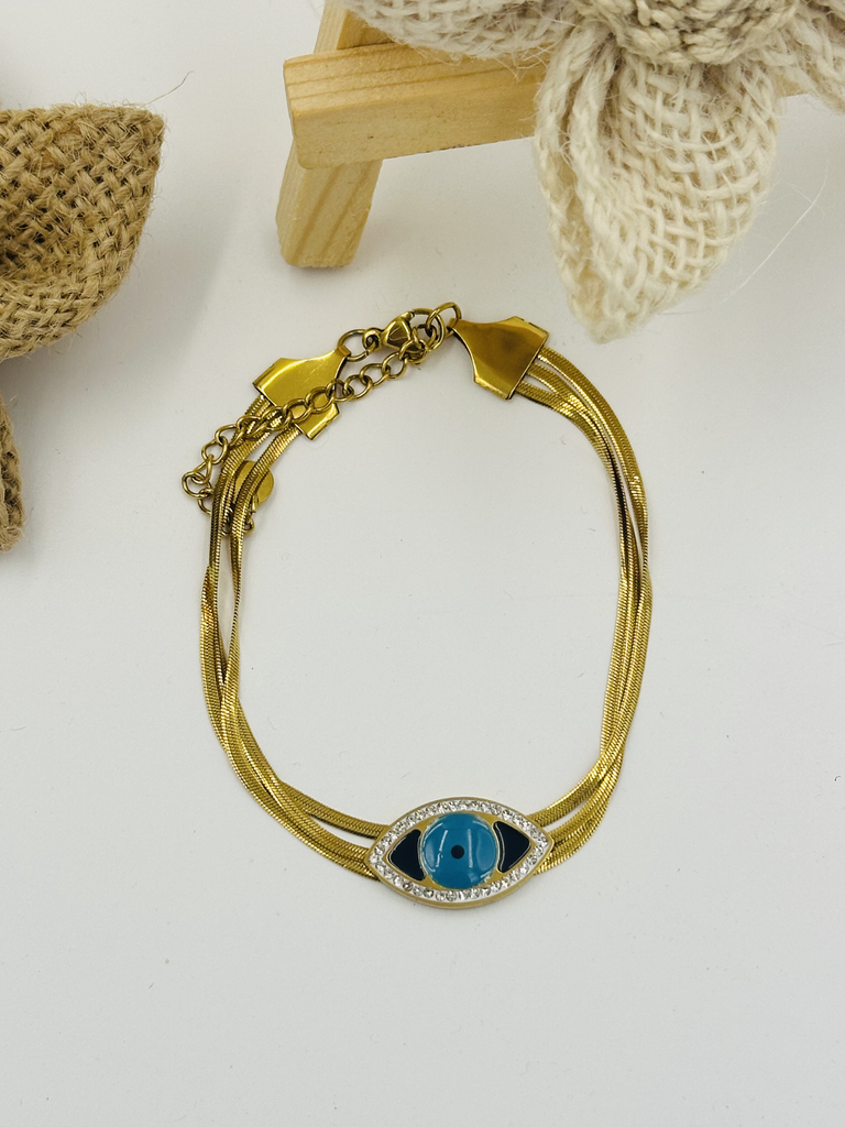 Evil eye triple layer snake chain bracelet