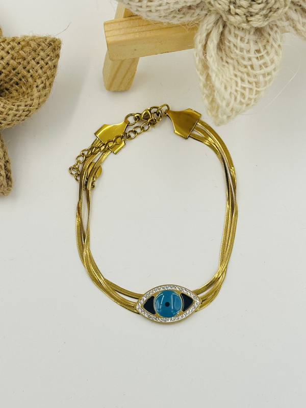 Evil eye triple layer snake chain bracelet