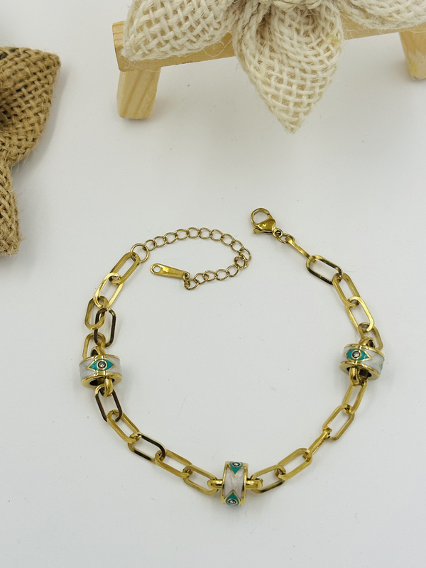 Chunky white evil eye bracelet
