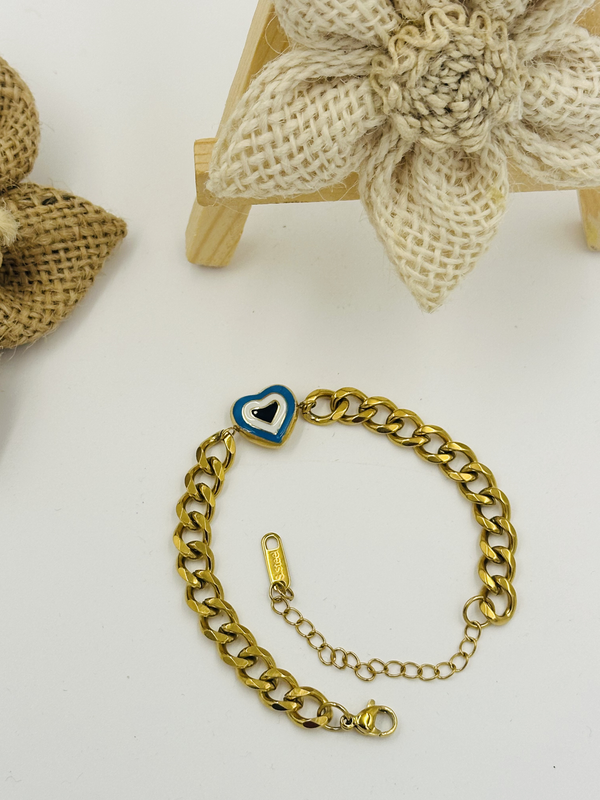 Evil eye curb chain heart bracelet