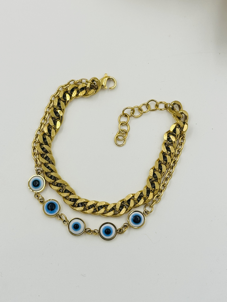 Evil eye dual curb chain bracelet
