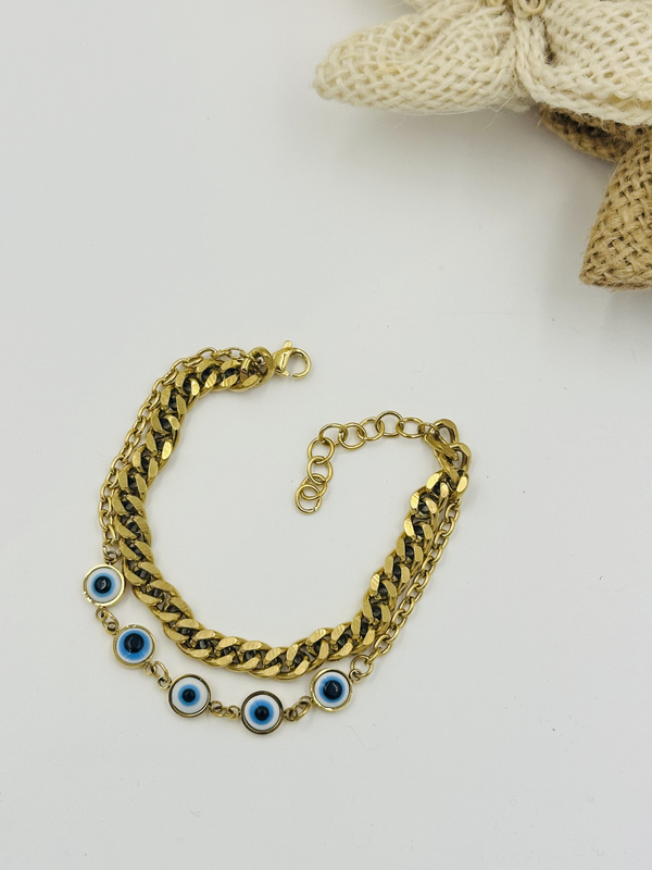 Evil eye dual curb chain bracelet