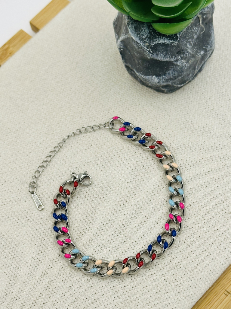 Multicolored silver curb bracelet