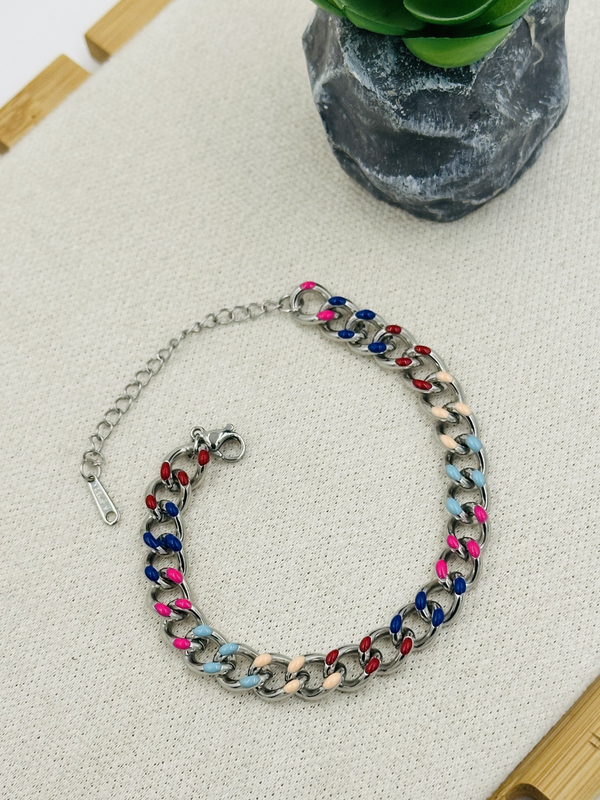 Multicolored silver curb bracelet