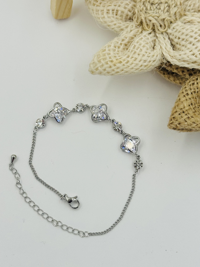 Silver diamond flower bracelet
