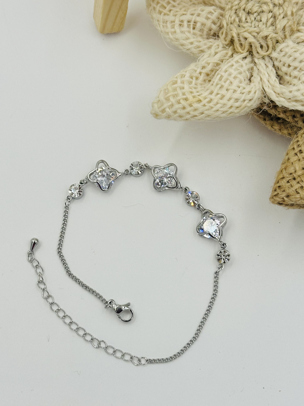 Silver diamond flower bracelet
