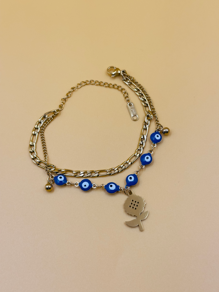 Funky flower evil eye bracelet