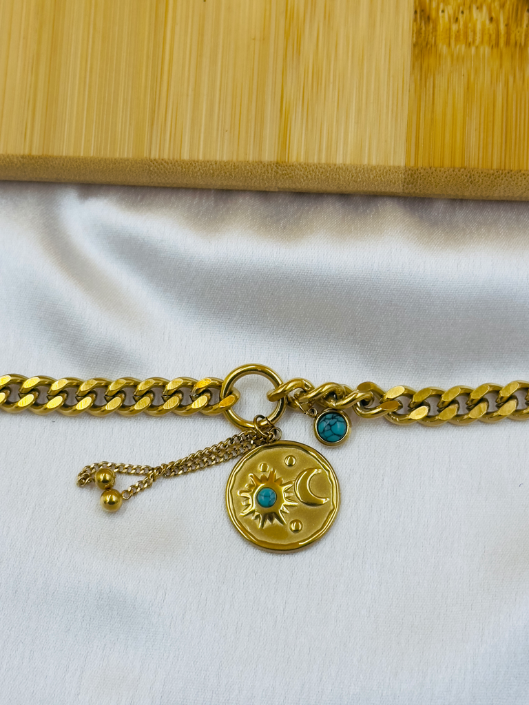 Curb chain sun moon bracelet