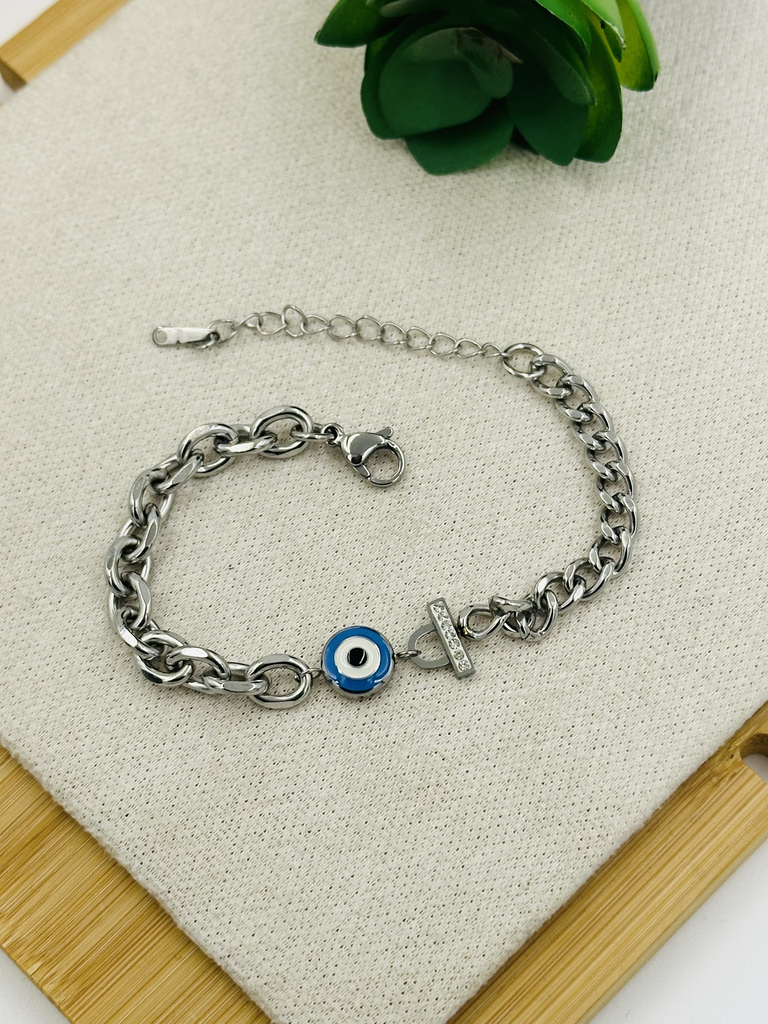 evil eye silver curb bracelet