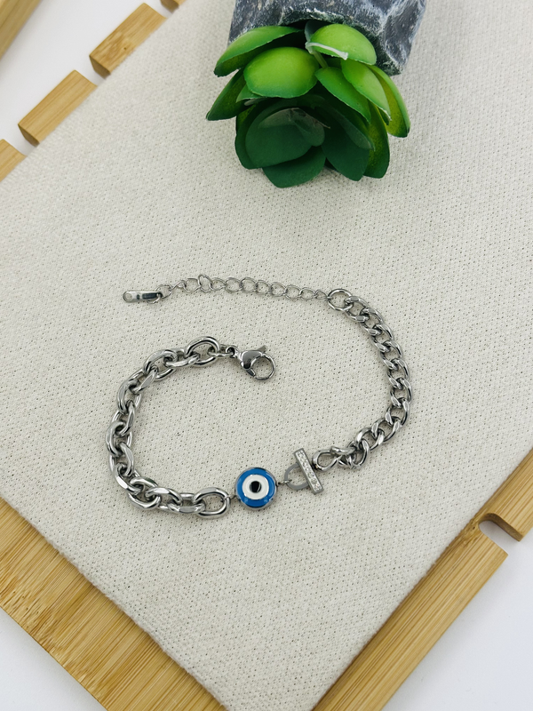 evil eye silver curb bracelet