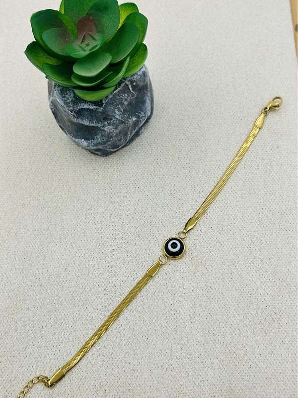 evil eye minimal golden snake chain bracelet