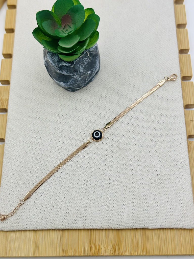 Evil eye minimal rose gold snake chain bracelet