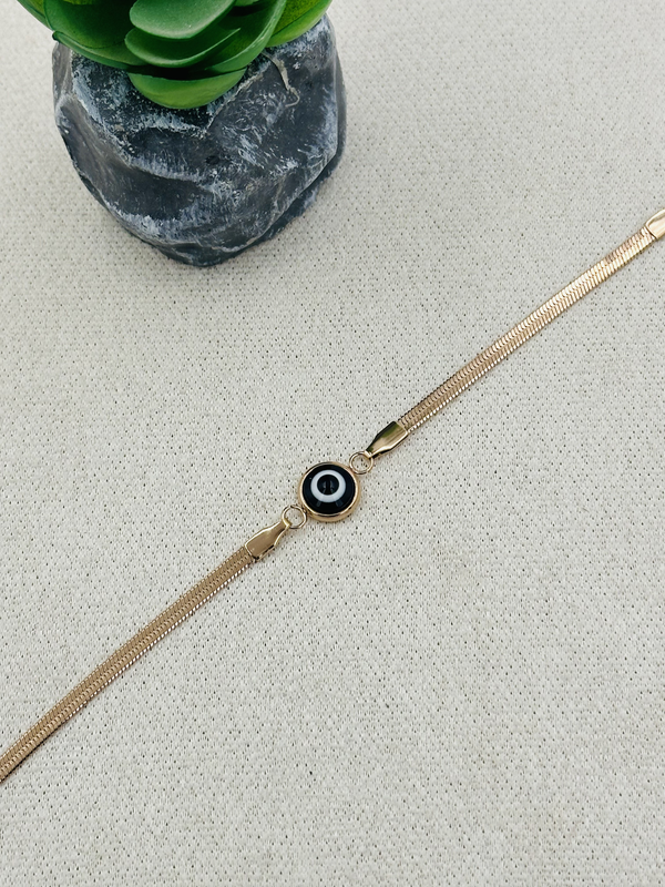 Evil eye minimal rose gold snake chain bracelet