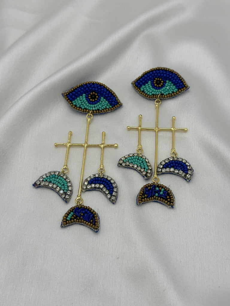 Beaded bluish eye earrings