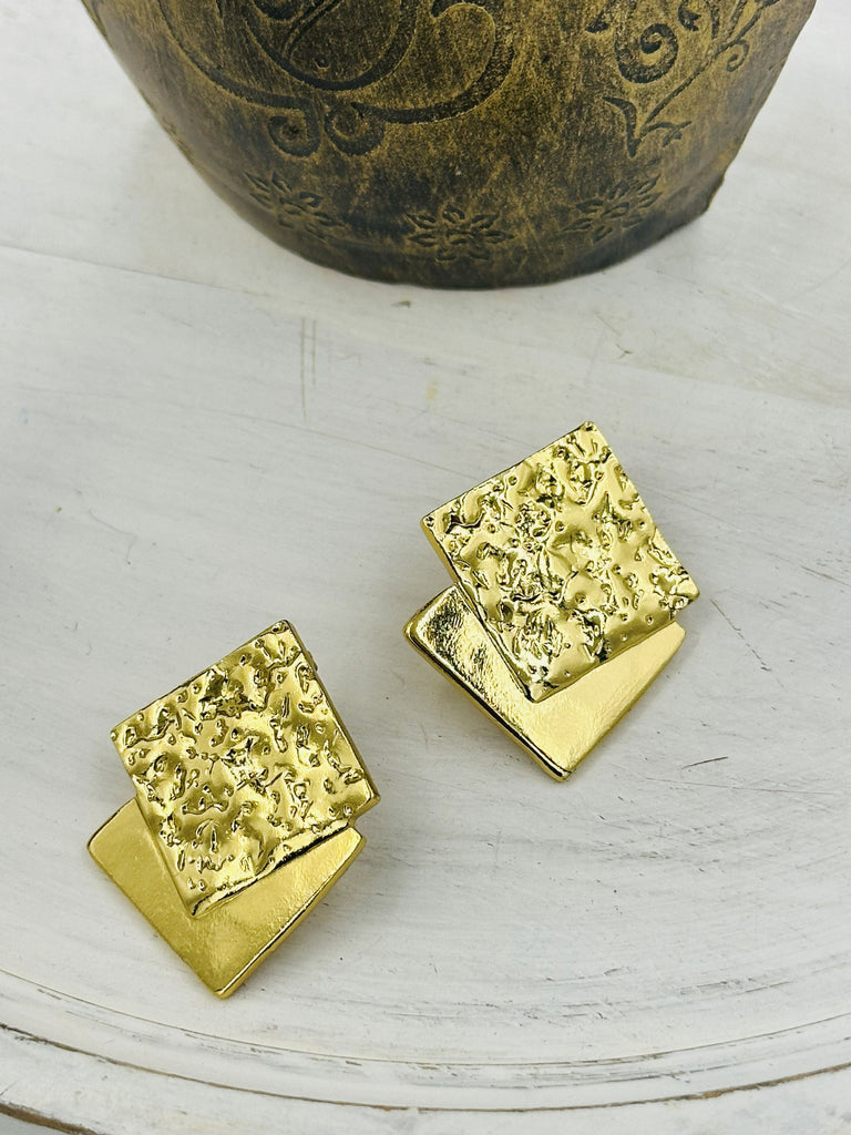 Hammered chunky square earrings