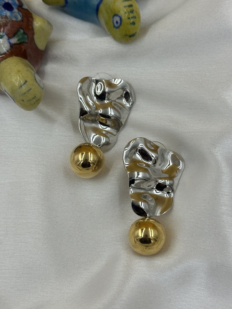 Dualtone hammered ball earrings