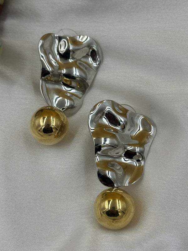 Dualtone hammered ball earrings