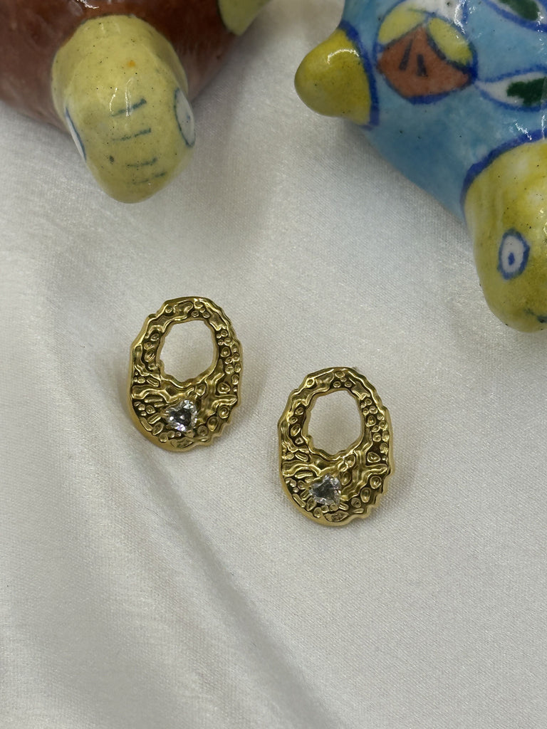 Hammered hollow chunky gold earrings