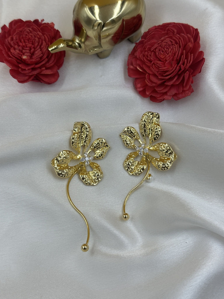 Golden hammered flowral dangles