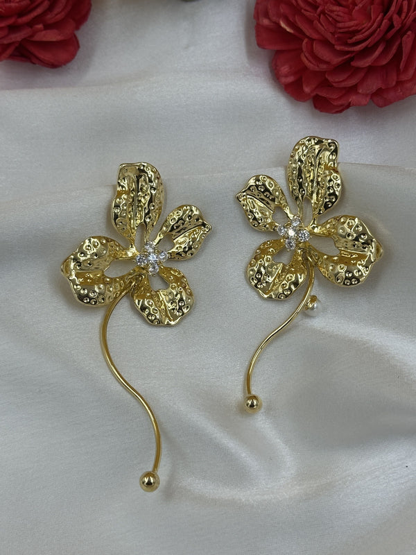Golden hammered flowral dangles