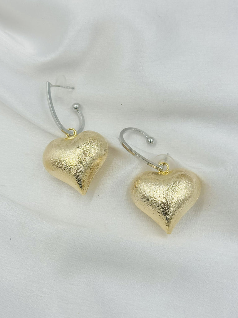 Dual tone heart beat earrings