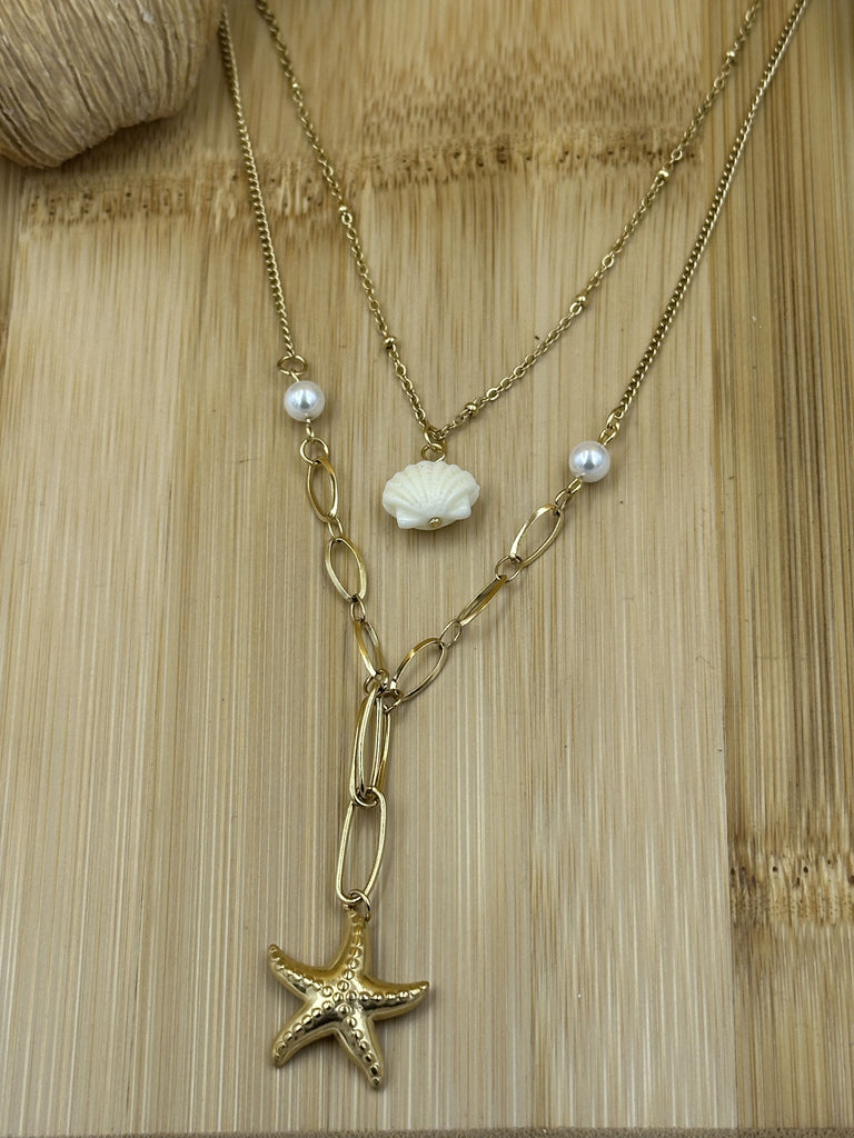 Beachy starfish shell dual chain