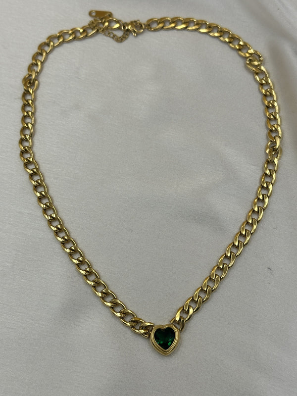 Emerald heart solid curb chain