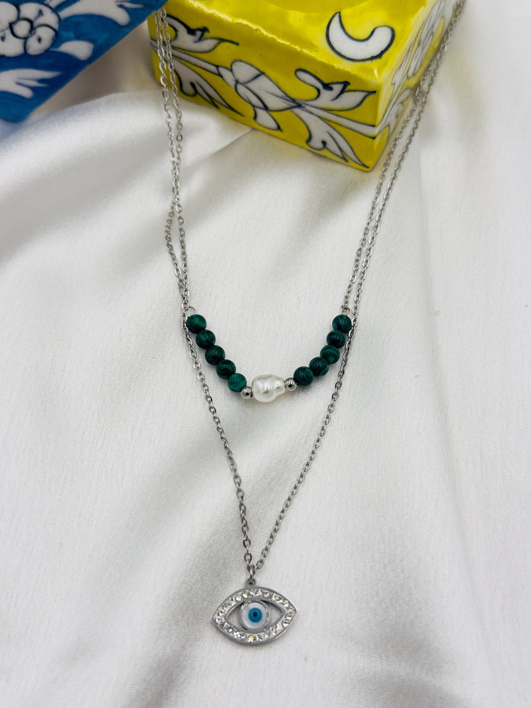 Silver evileye dual chain