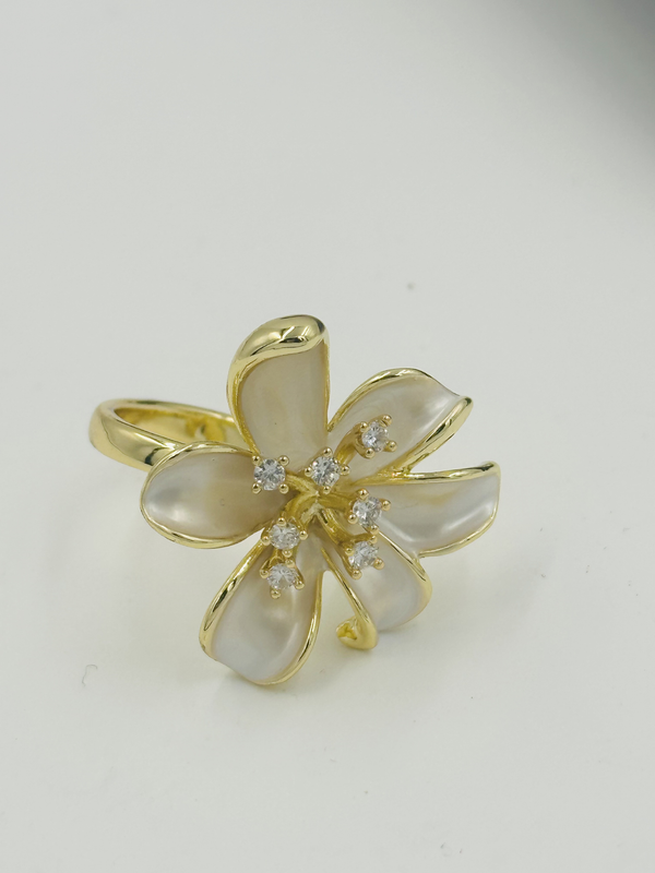 Flowral white studded ring