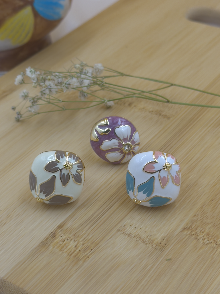 Enamel flower printed ring