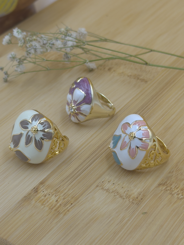 Enamel flower printed ring
