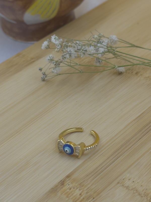 Bow shaped evil eye ring