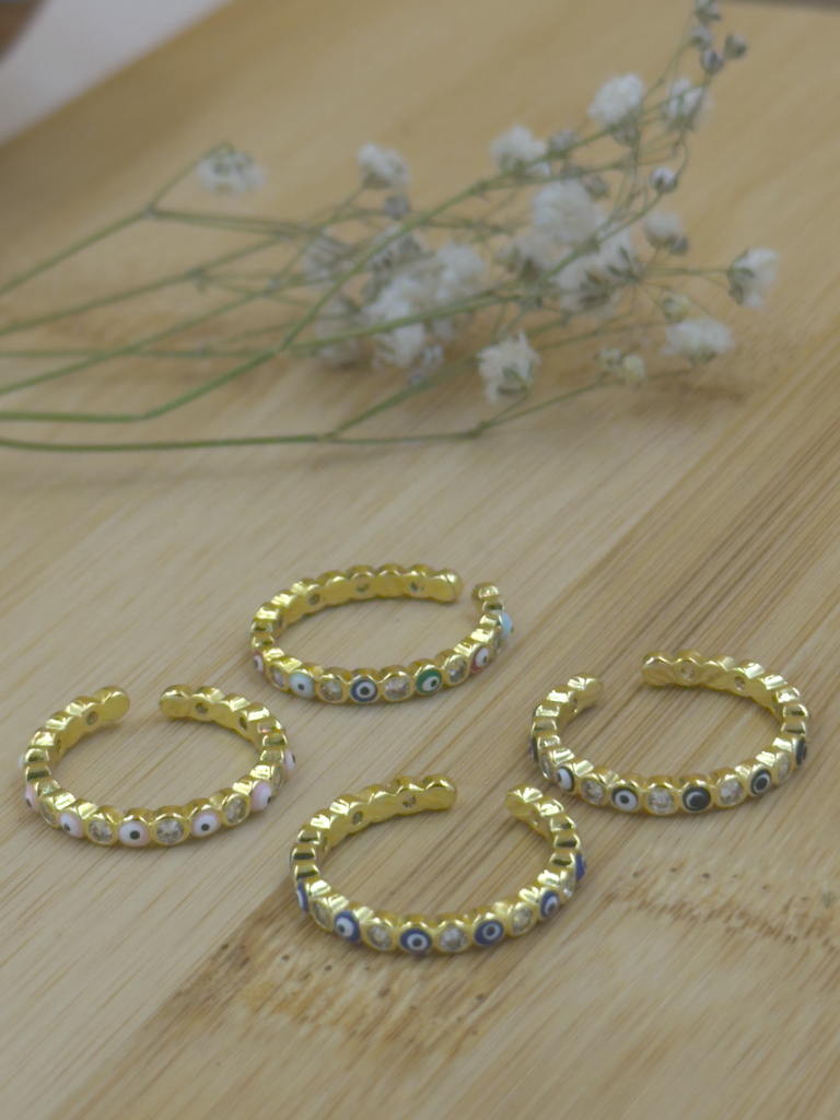 Minimal evil eye stack ring