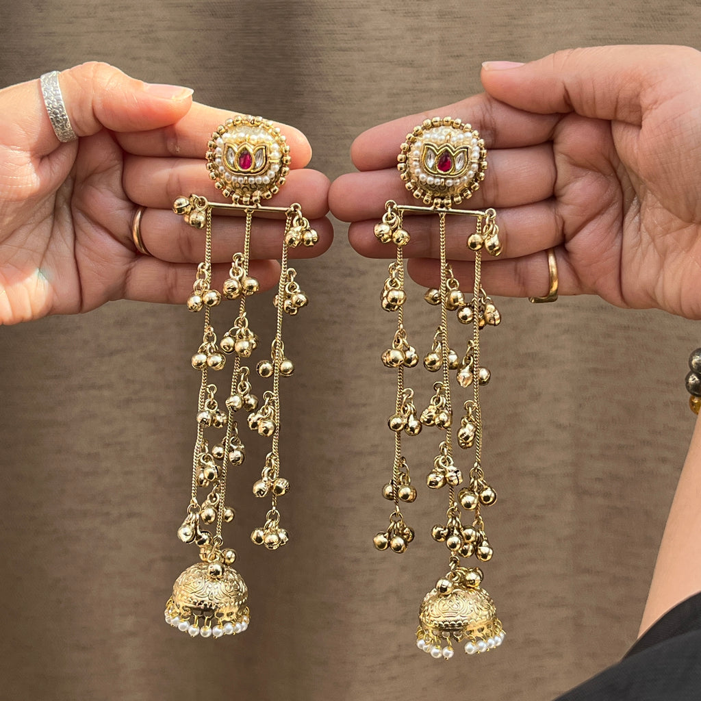 Red Pachi Kundan Kashmiri Nakhra Earrings