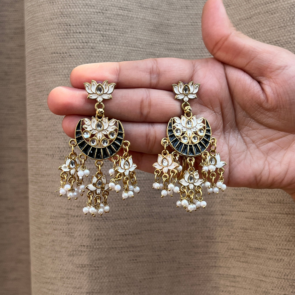 Black Enamel Phulkari Earrings