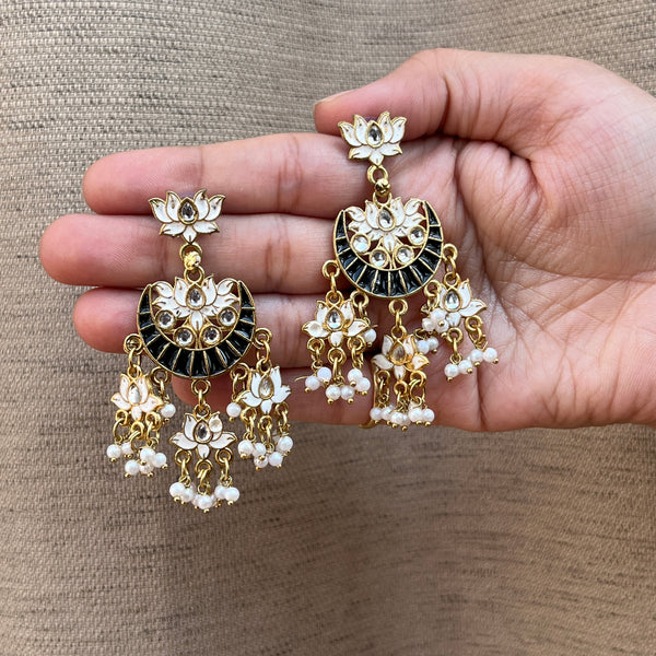Black Enamel Phulkari Earrings