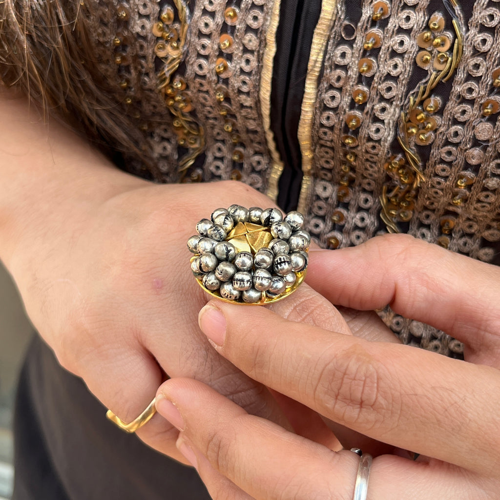 German Silver Dualtone Ghunghroo RIng