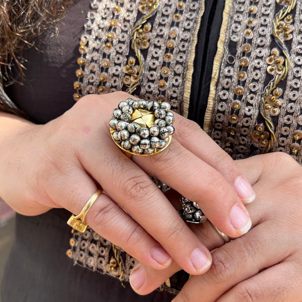 German Silver Dualtone Ghunghroo RIng