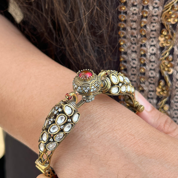 Red Polki Vintage Peacock kada