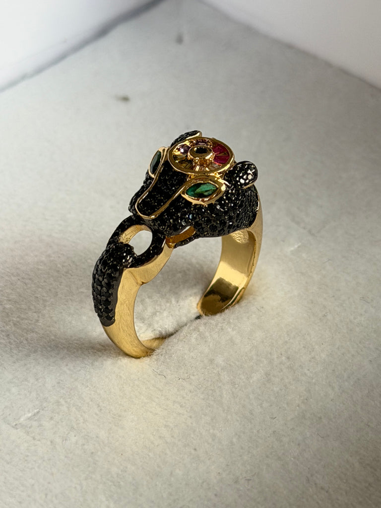 Black eye crystal Panther RIng