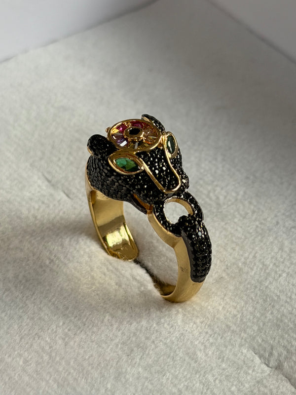 Black eye crystal Panther RIng